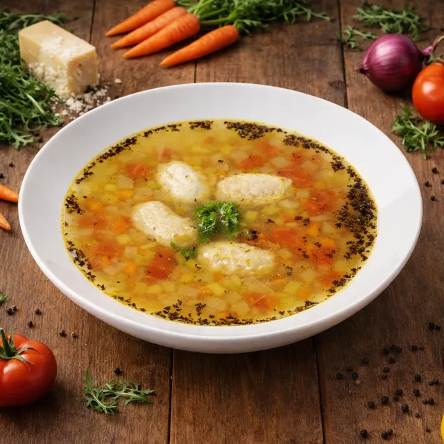 Страва «Міністроне з курячими кнелями» з меню Pasteria